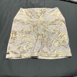 Minibeast metallic gold marble tie dye cargo shorts with butt scrunch